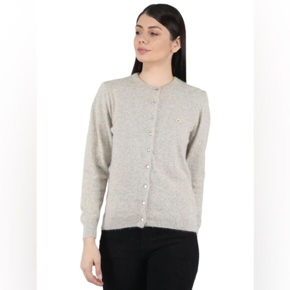 Monte Carlo Light Khaki Angora Wool Open Front Cardigan 38/L - Picture 1 of 16